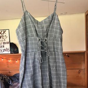 Glen Plaid Mini Dress with Lace-Up Detail